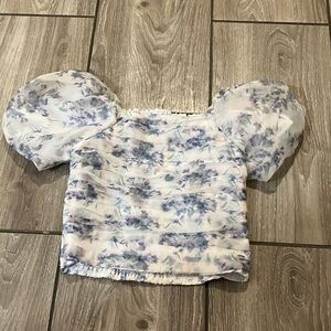 Abercrombie Kids Blue Floral Puff Sleeve Blouse